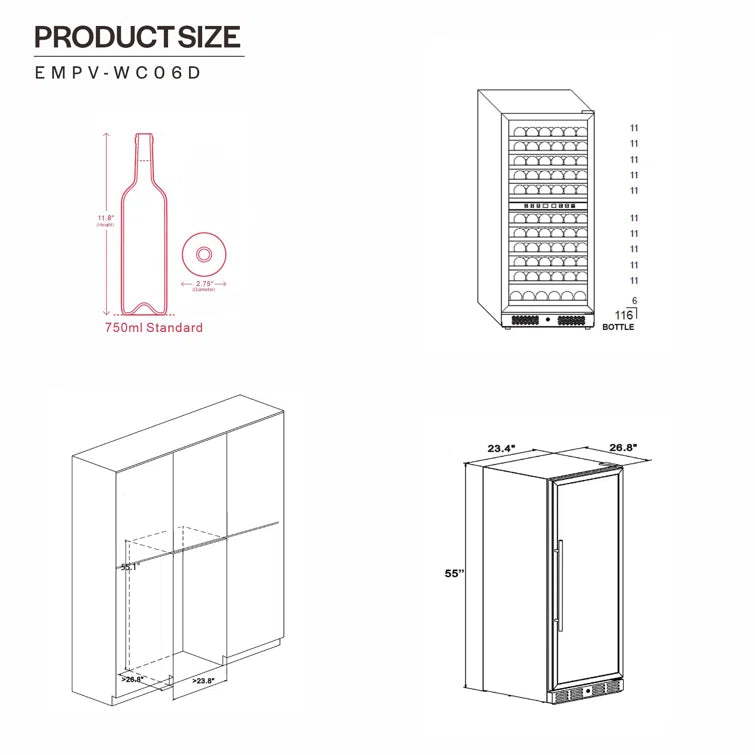 Empava 24" Wine Cooler 55" Tall Wine Refrigerator - Empv-WC05S